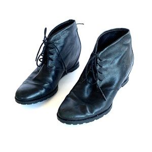 Franco Sarto Black Leather wedge ankle boots